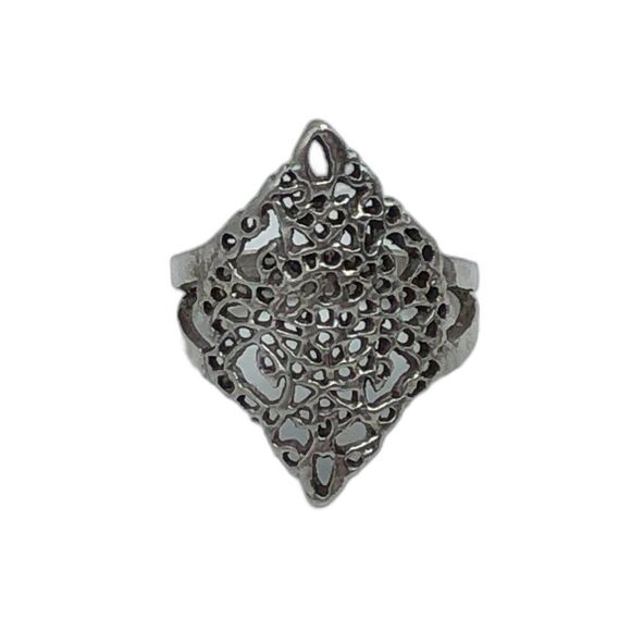 Vintage Sterling Silver Filigree Shield Ring Size 6 - Picture 1 of 3